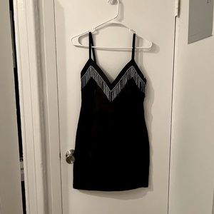 Area Leather Rhinestone Embellished Crystal Diamante Black Dress